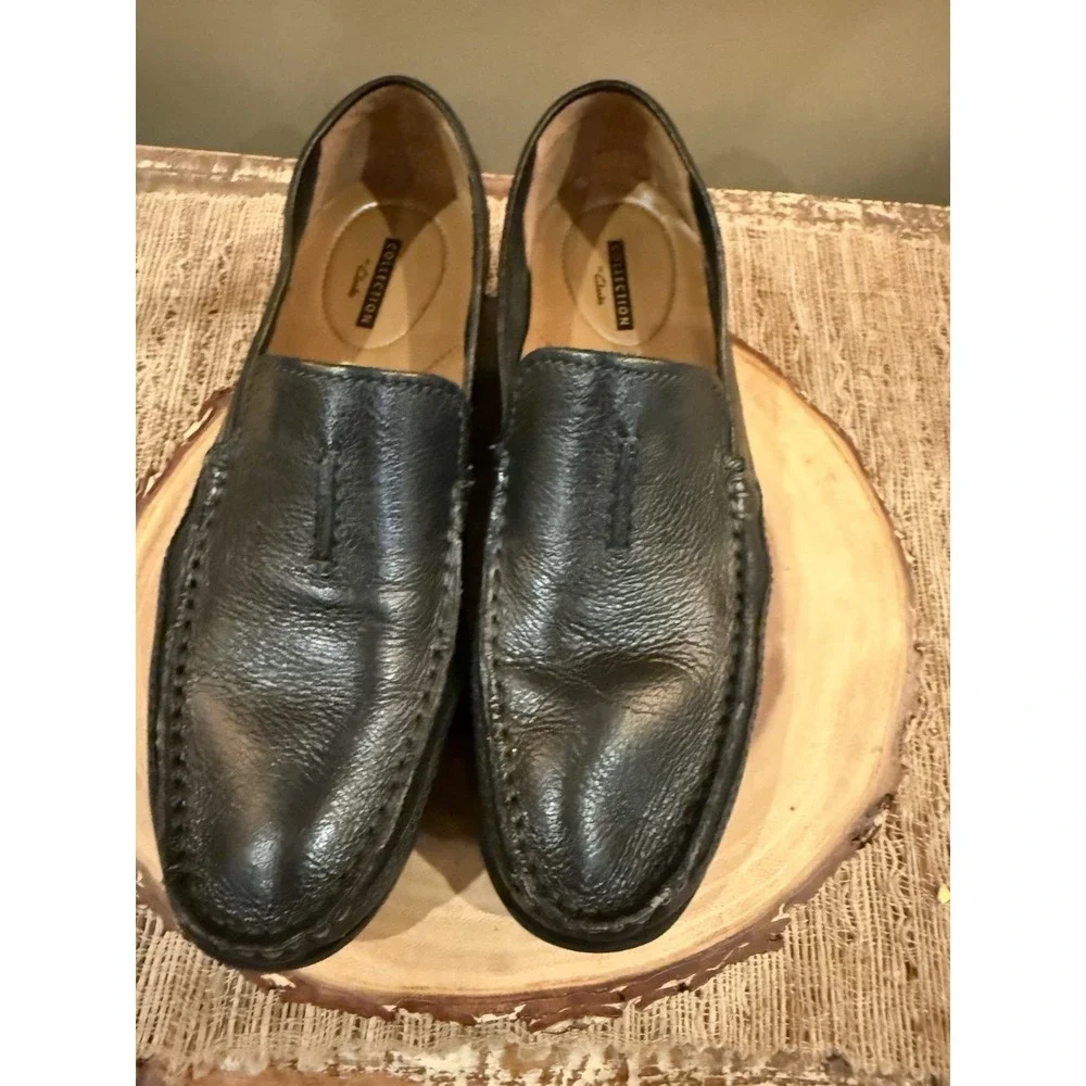 Clarks Benero Race Mens Blk Leather Slip On Moccasin Loafers Shoes Size 8.5